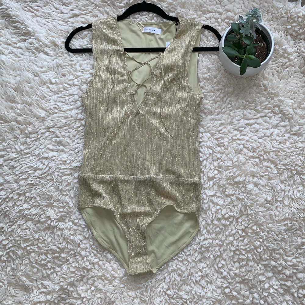 Anine Bing Metallic Gold Bodysuit